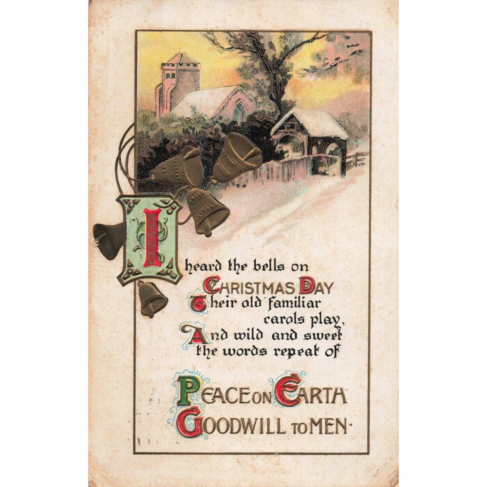Vtg 1914 Christmas Postcard I Heard The Bells On Christmas Day L&E Serie 2274 - Picture 1 of 2